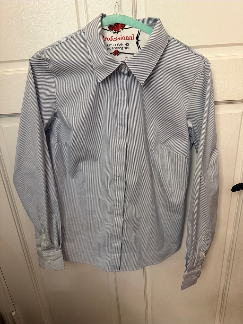 Banana Republic Women's Blue Pinstripe Button-Down Shirt
